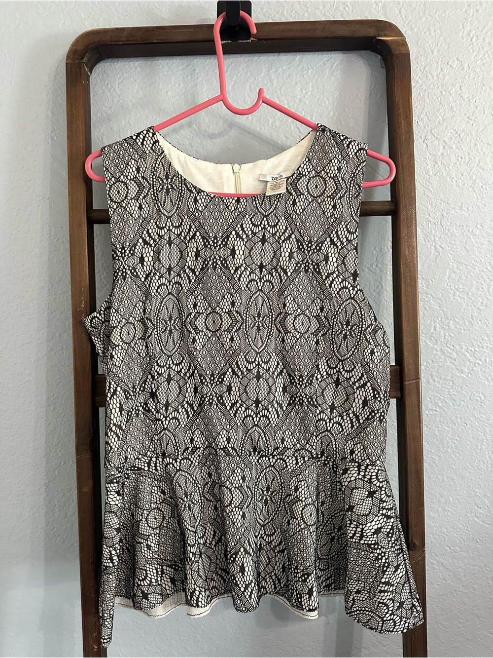 Bar III Black & White Lace-Overlay Blouse